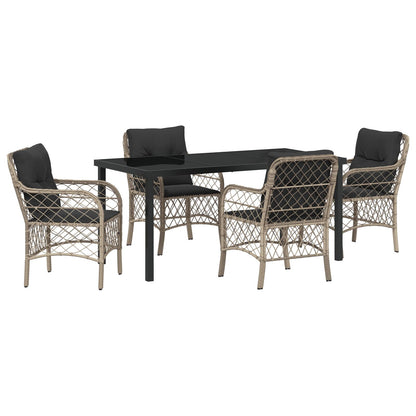 5-Delige Tuin Eettafel Set Met Kussens Lichtgrijs Poly Rattan
