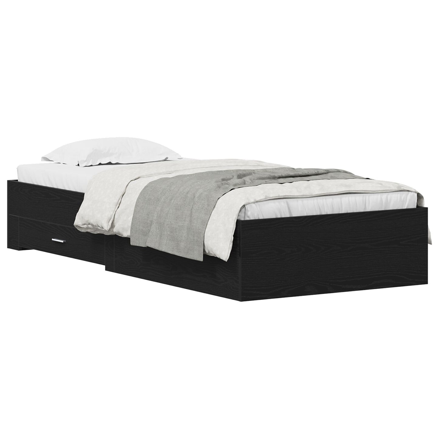 Bed Frame Zwart Eiken 90X200 Cm Bewerkt Hout Ambachtelijk Eiken