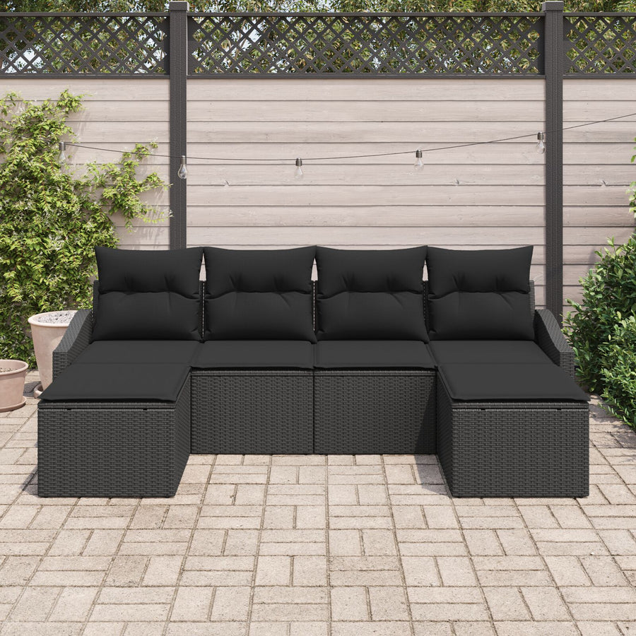 Tuin Sofa Set 6 Stuks Zwart Poly Rattan Tuinmeubels Rechthoekig