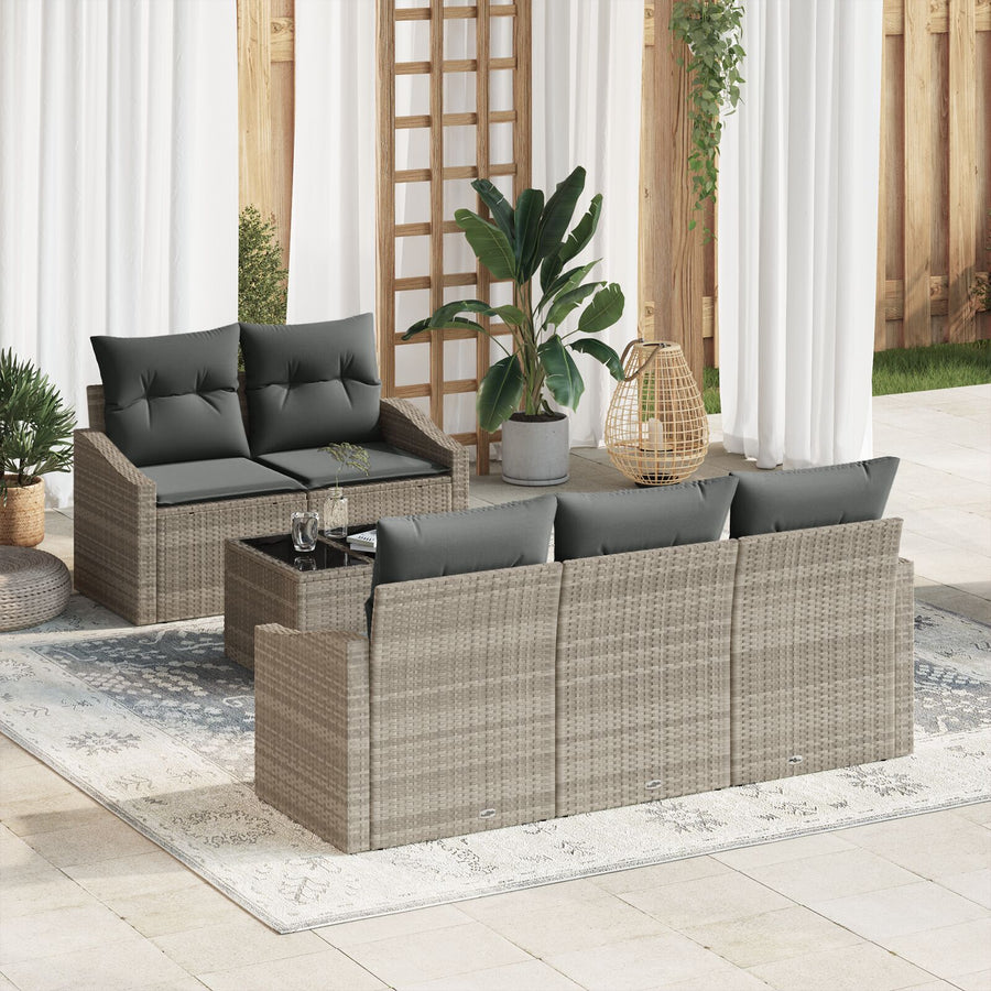 6-Delige Tuin Sofa Set Met Kussens Lichtgrijs Poly Rattan Gegalvaniseerd Staal