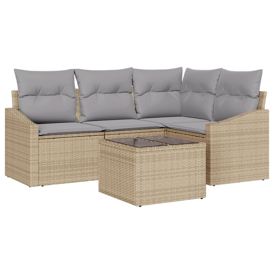 5-Delige Tuinsofa Set Met Kussens Zwart Poly Riet