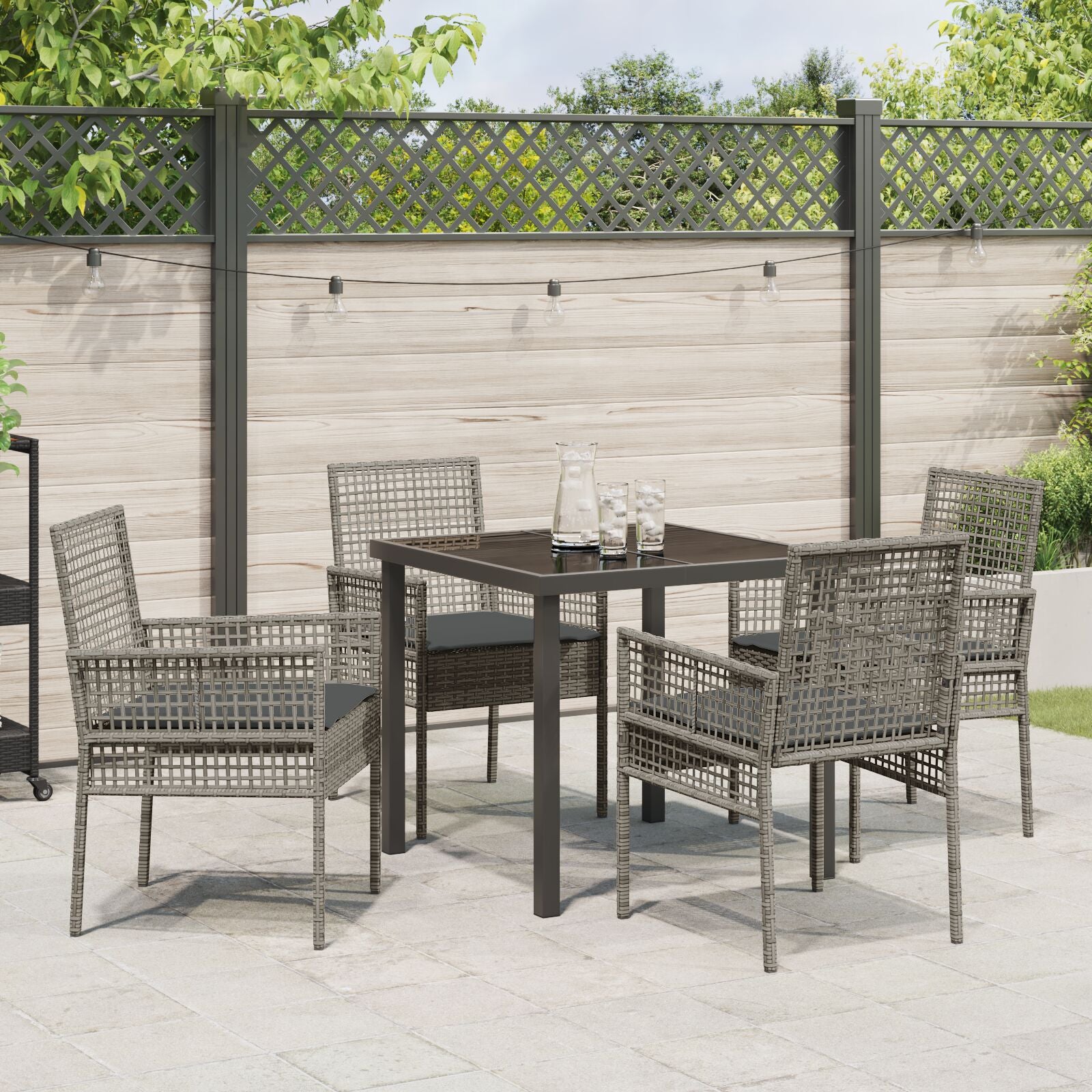 5-Delige Tuinset Met Kussens Grijs Poly Rattan