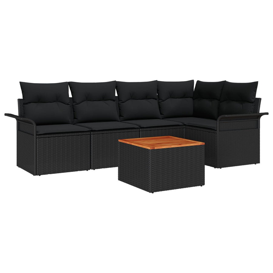 6-Delige Tuin Sofa Set Met Kussens Zwart Poly Rattan Acacia