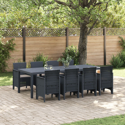 9 Delige Tuin Eettafel Set Met Kussens Anthraciet Poly Rattan