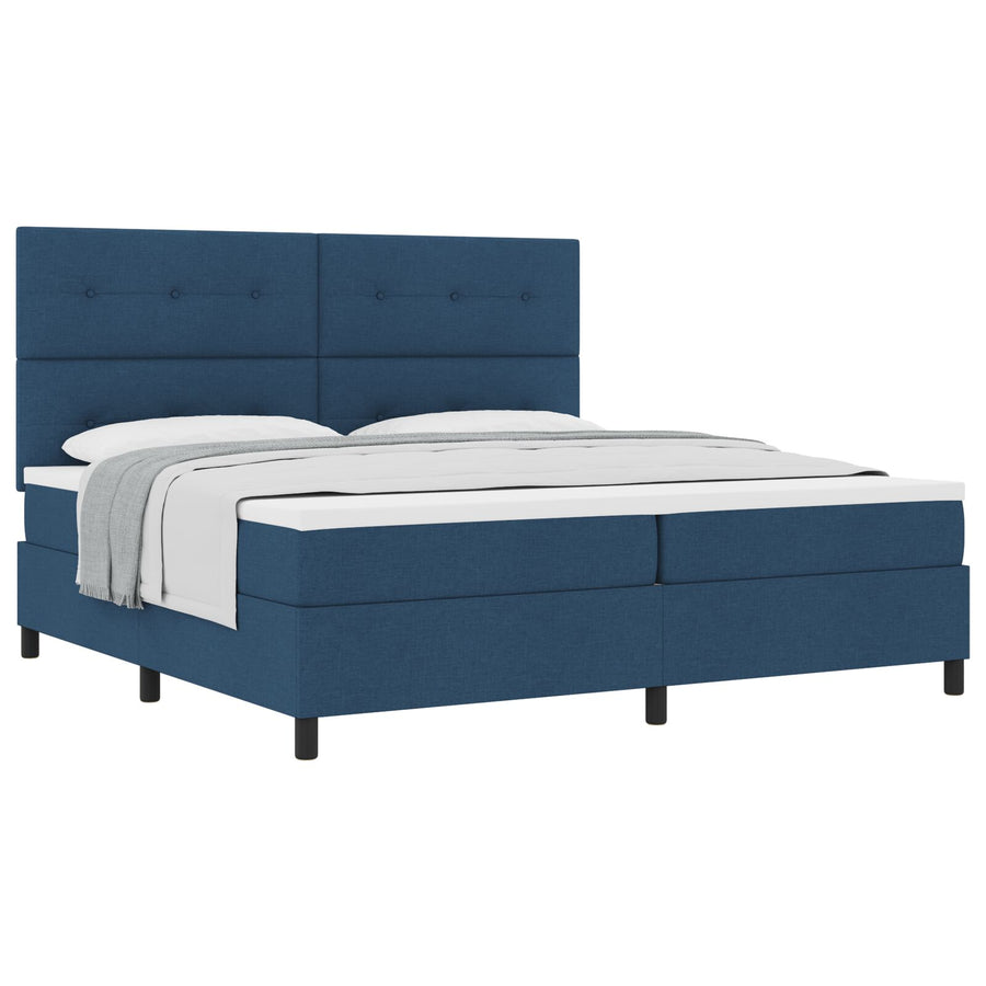 Boxspringbed Met Matras Stof Blauw 200 x 200 cm Knop tufted