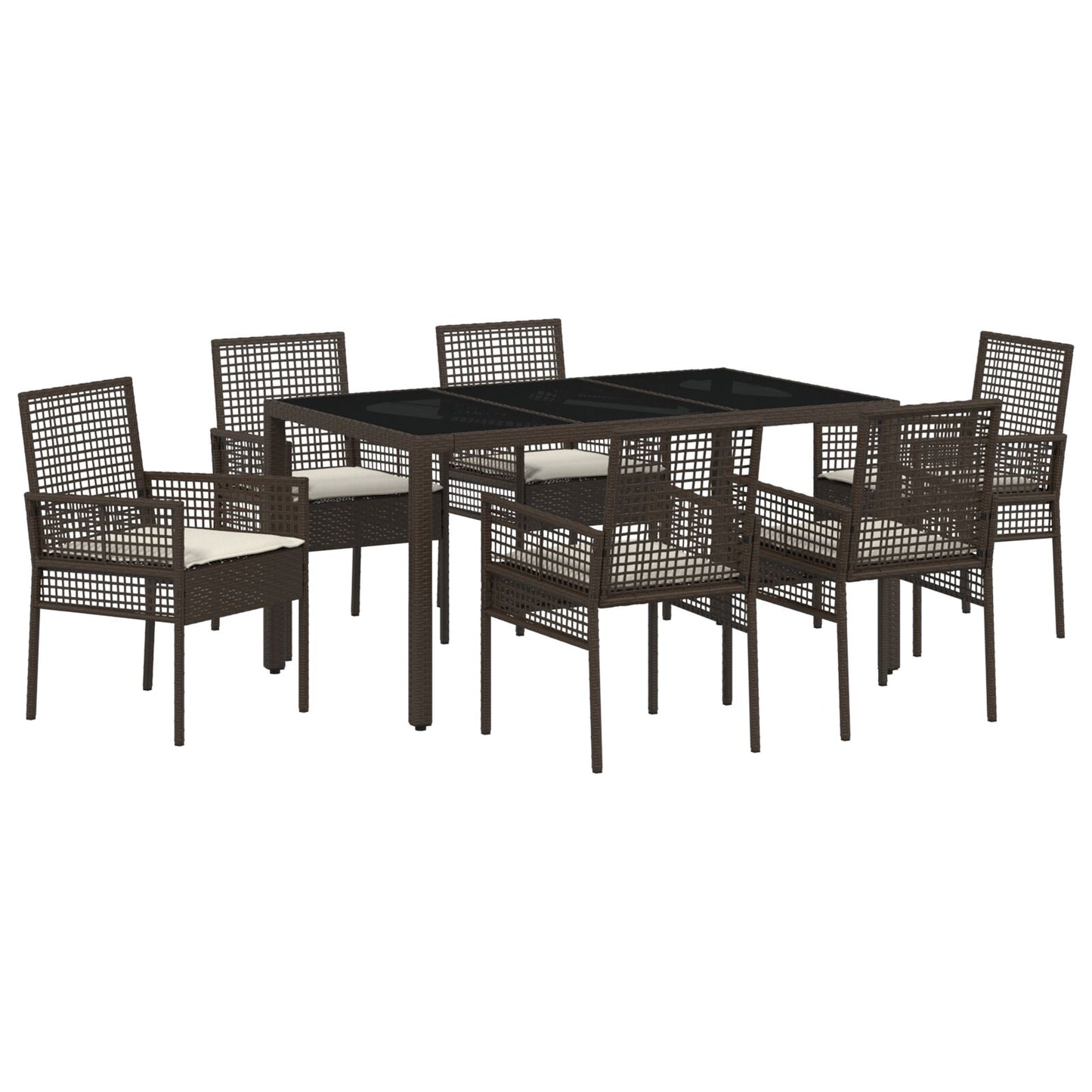 7-Delige Tuintafel Met Kussens Bruin Poly Rattan