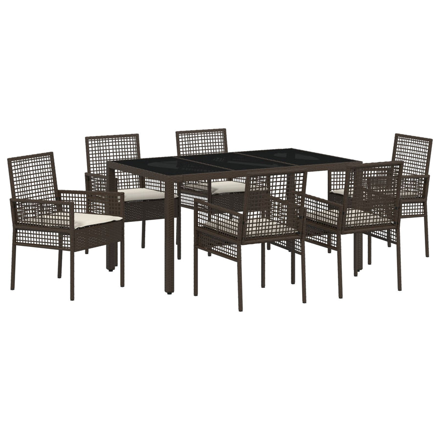 7-Delige Tuintafel Met Kussens Bruin Poly Rattan