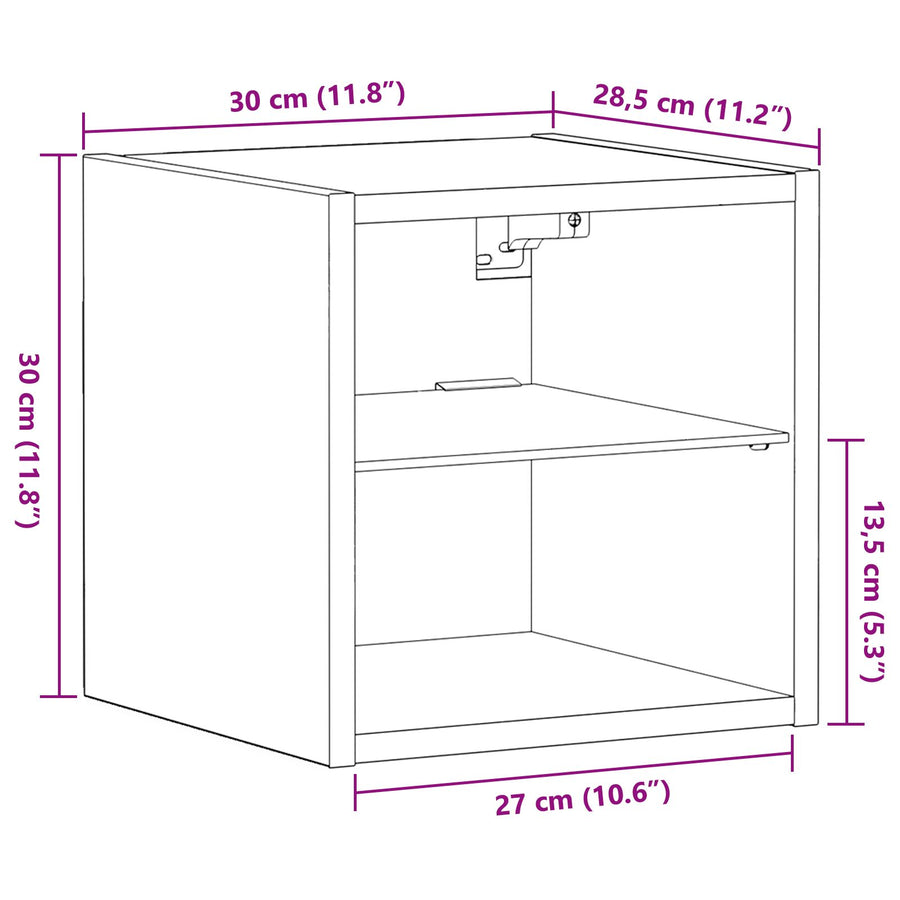 Led Tv-Kast Zwart Eiken 30X28,5X30 Cm Houtmateriaal