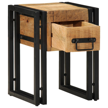 Bijzettafel Met Lade Zwart Massief Mangohout 30 x 30 x 40 cm Massief ruw mangohout
