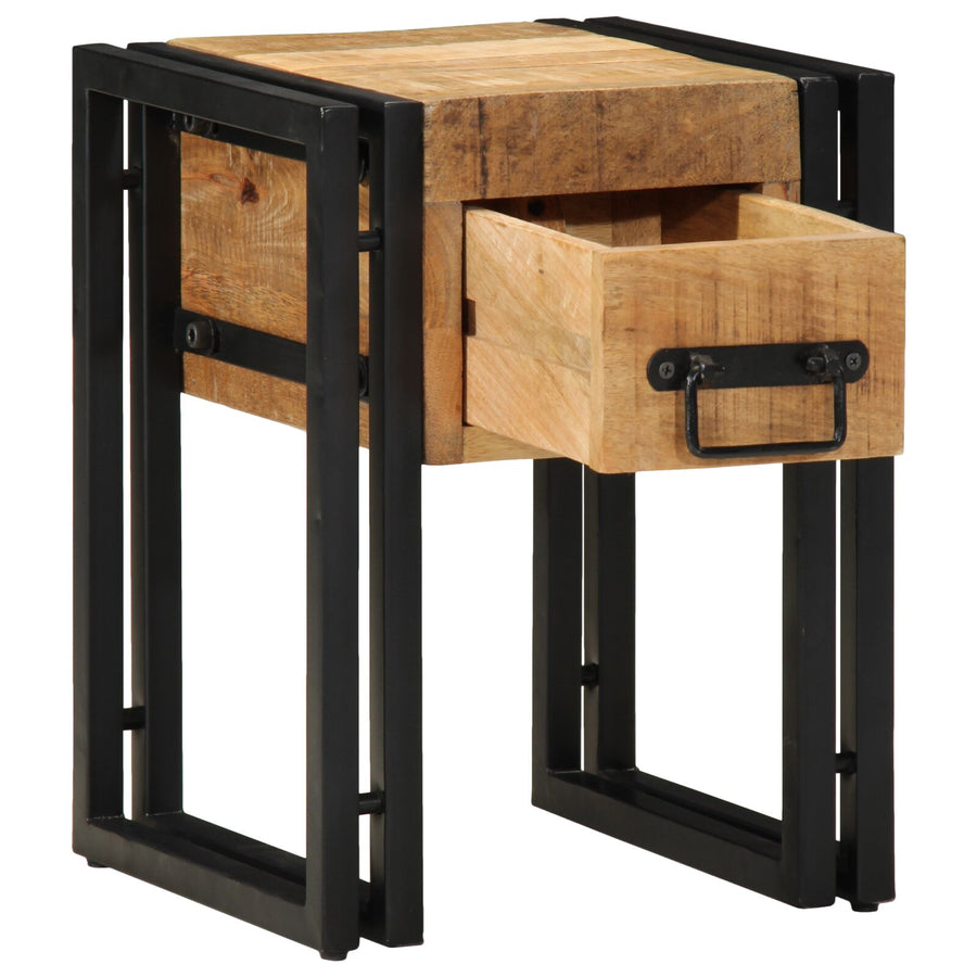 Bijzettafel Met Lade Zwart Massief Mangohout 30 x 30 x 40 cm Massief ruw mangohout