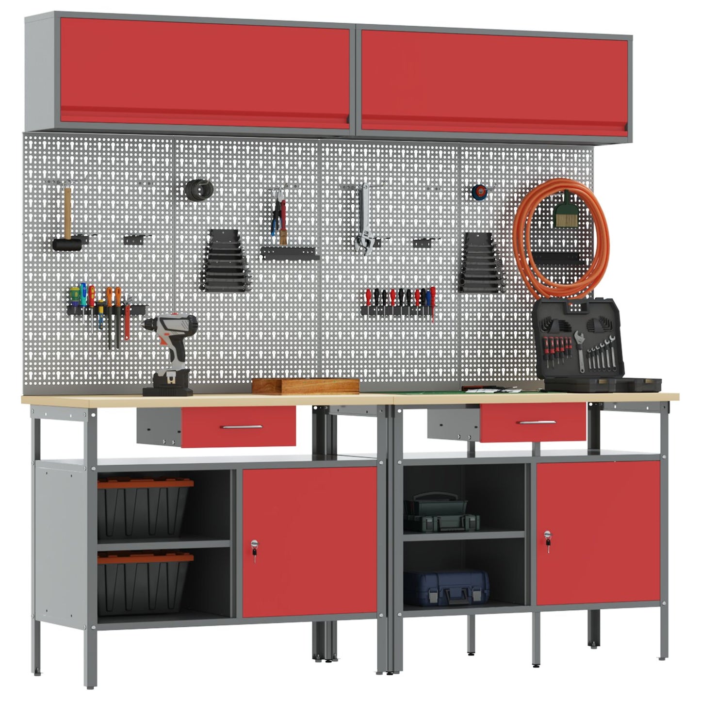 8-Delige Werkbank Set Rood Staal