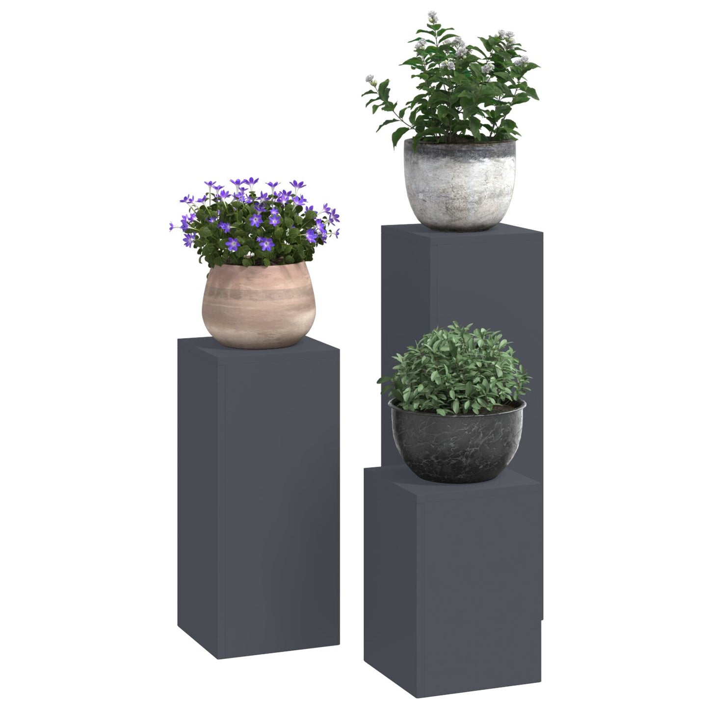 Buitenplantstands - 3-Delige Staal Set Anthraciet 3x (35/55/75 cm)