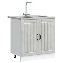 Keuken Slowcooker 'Lucca' Met Dubbele Spoelbakken, Beton-Grijs En Gelaagd Hout