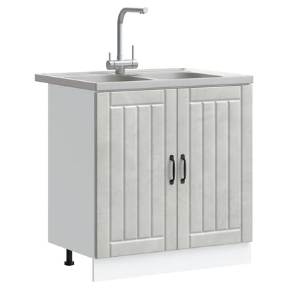 Keuken Slowcooker 'Lucca' Met Dubbele Spoelbakken, Beton-Grijs En Gelaagd Hout