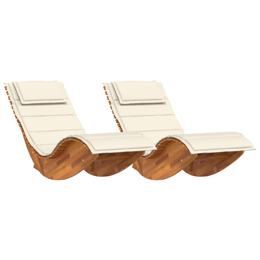 Zonligstoel Set Van 2 Crème, Natuurlijk Hout