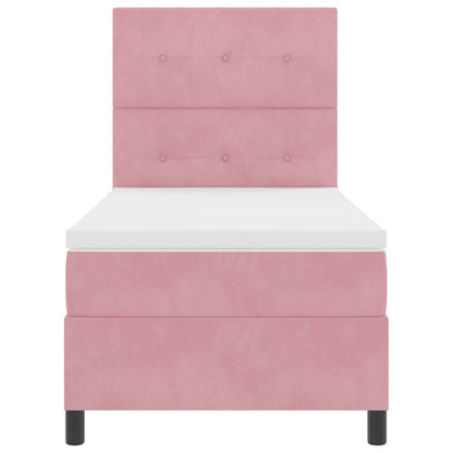 Boxspring Bed Met Matras Roze Eenpersoons Fluweel Blauw