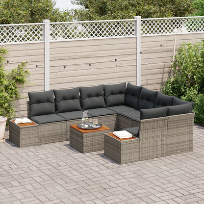 9-Delige Tuin Sofa Set Met Kussens Grijze Poly Rattan Acacia