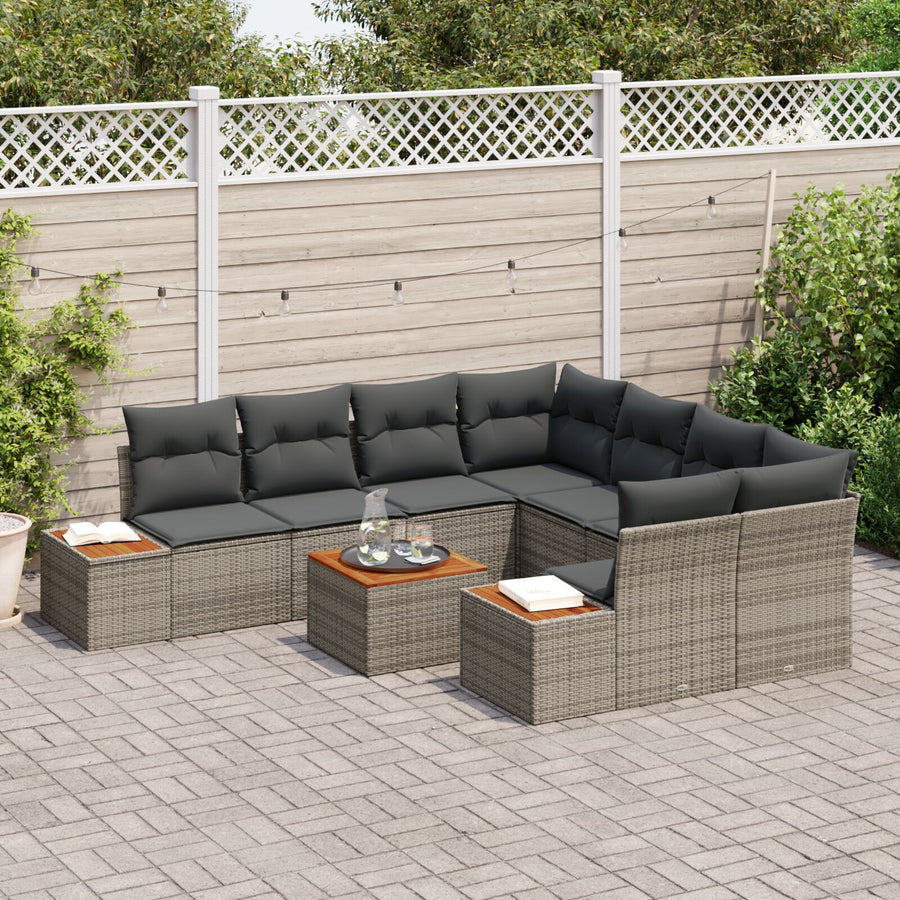 9-Delige Tuin Sofa Set Met Kussens Grijze Poly Rattan Acacia