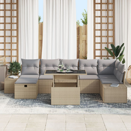 8-Delige Tuinbank Set Met Kussens Beige Poly Rattan Wit