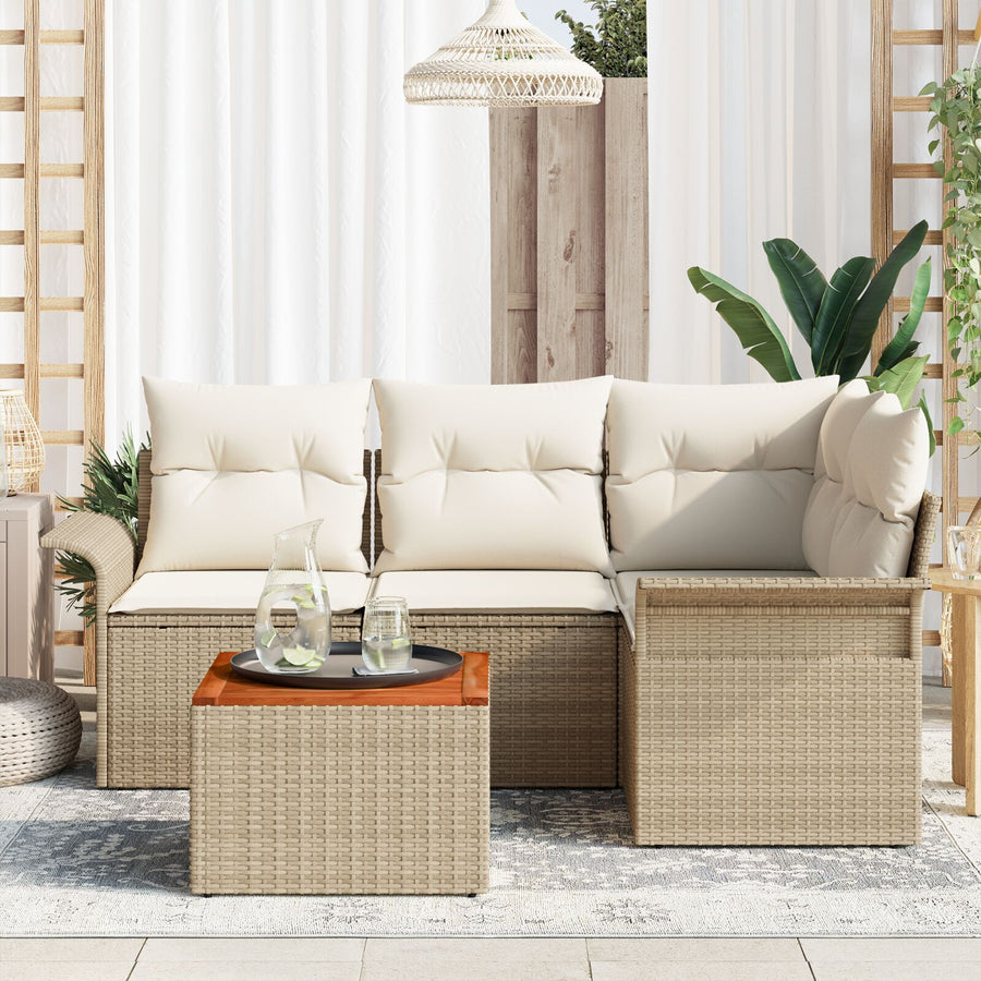 5-Delige Tuin Sofa Set Met Kussens Beige Poly Rattan Acacia