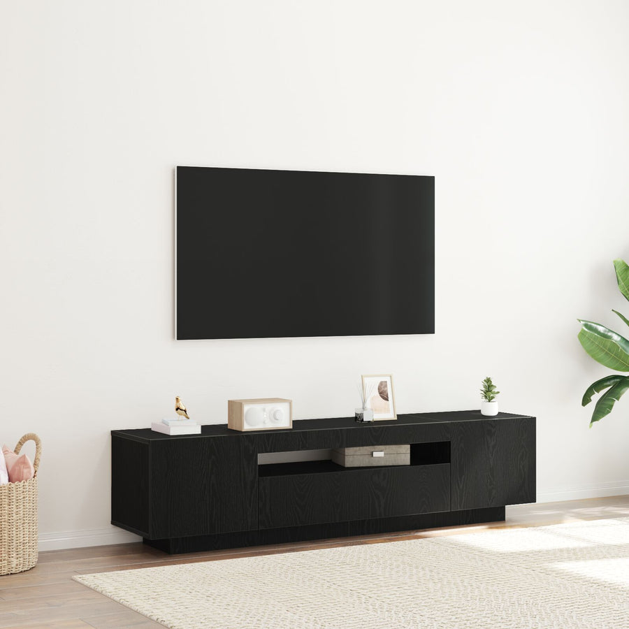Tv-Meubel Met Led-Verlichting Zwart Eiken 160X35X40 Cm Samengesteld Hout