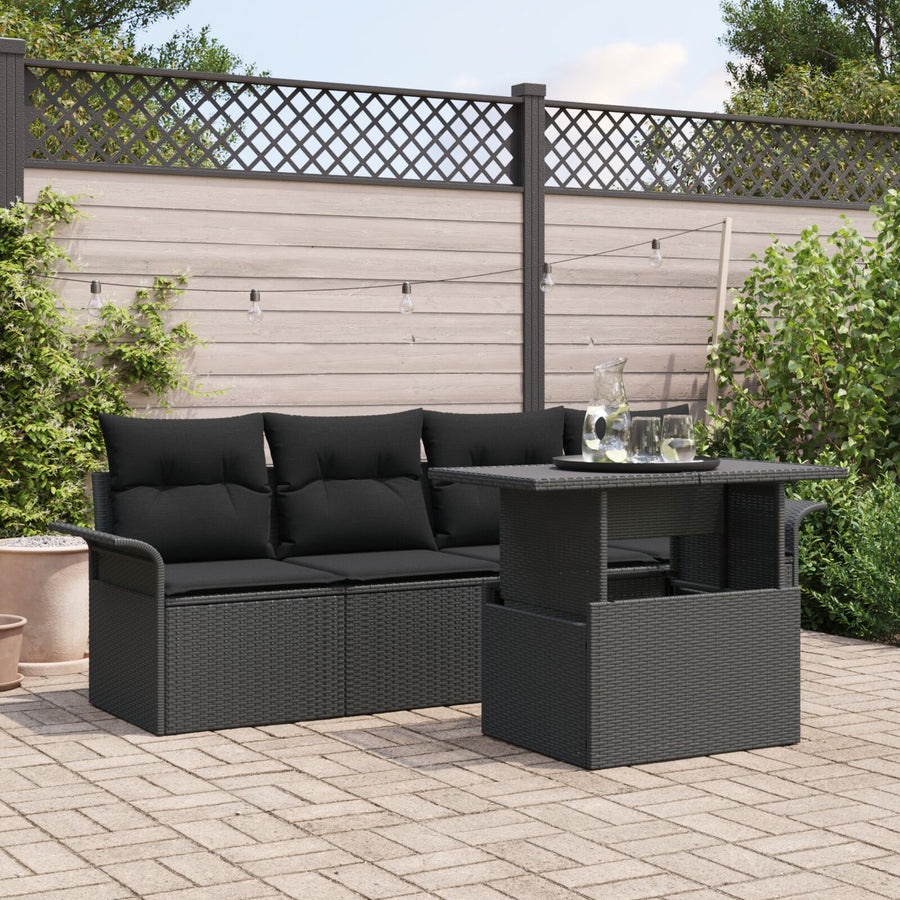 5 Piece Tuin Sofa Set Met Kussens Zwart Poly Rattan