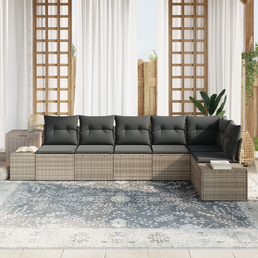 6-Delige Tuinbank Set Met Kussens Poly Rattan Lichtgrijs zonder tafel