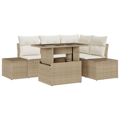 5-Delige Tuin Sofa Set Met Kussens Beige Poly Rattan