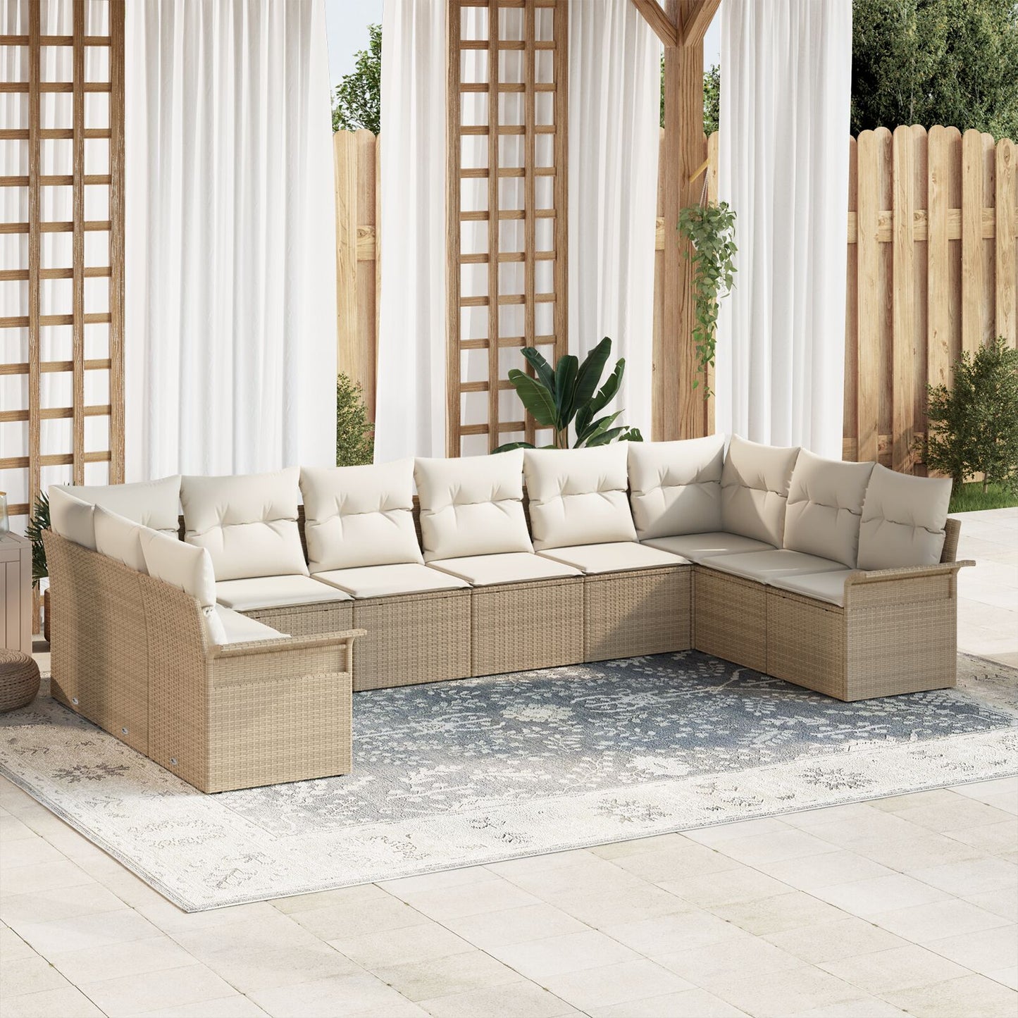 10-Delige Tuin Sofa Set Met Kussens Beige Poly Rattan