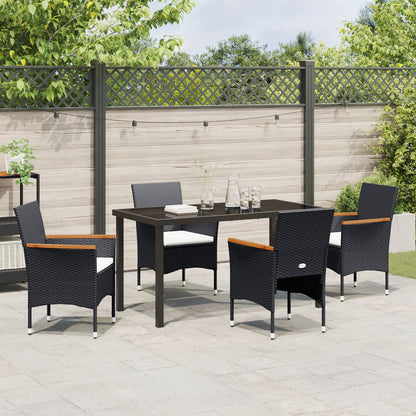 5 Delige Tuin Eettafelset Zwart Poly Rattan