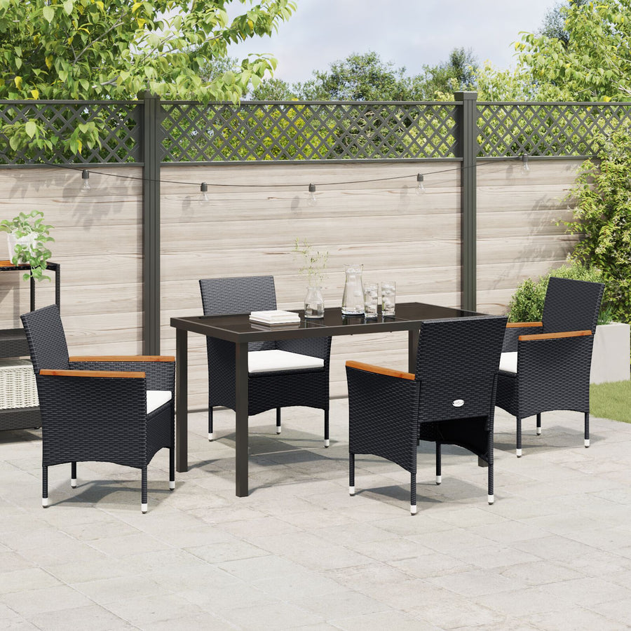 5 Delige Tuin Eettafelset Zwart Poly Rattan