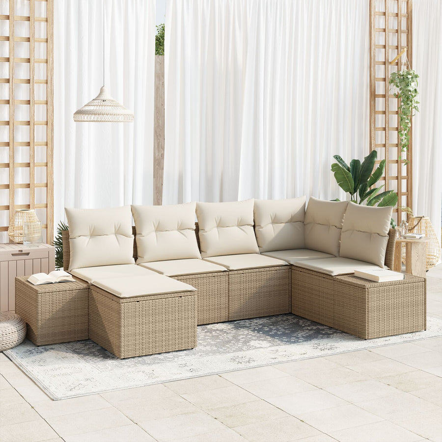 6-Delige Tuinsalonset Met Kussens Beige Poly Rattan