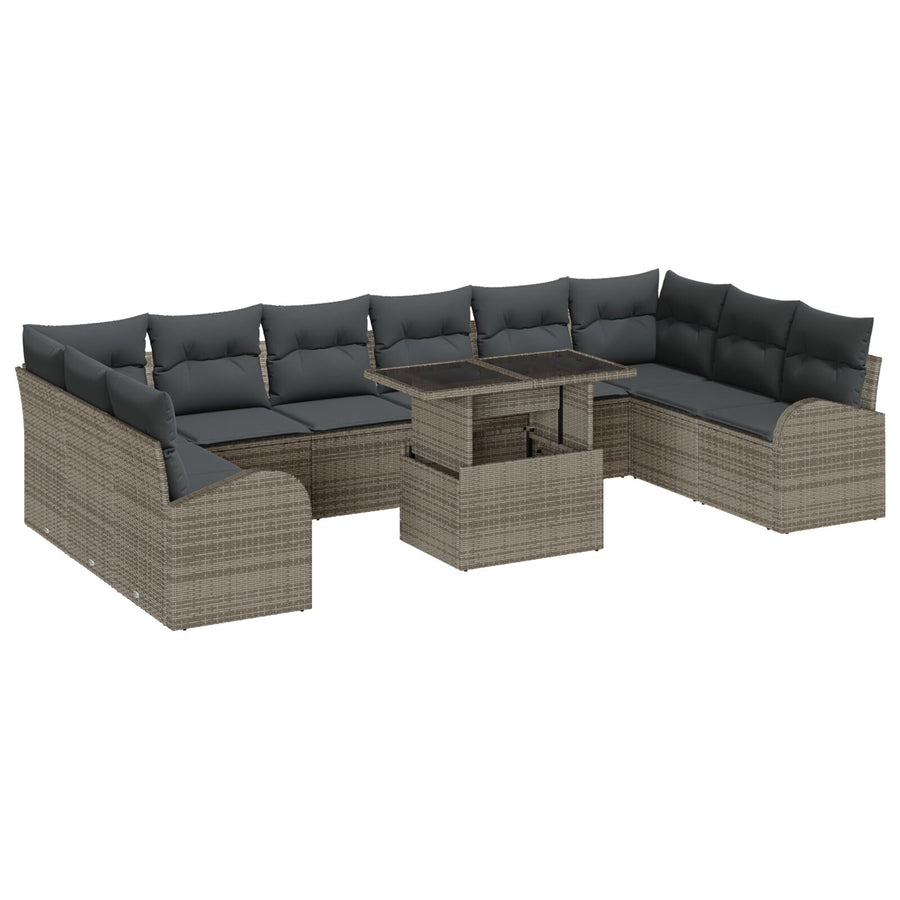11-Delige Tuin Sofa Set Met Kussens Grijs Poly Rattan