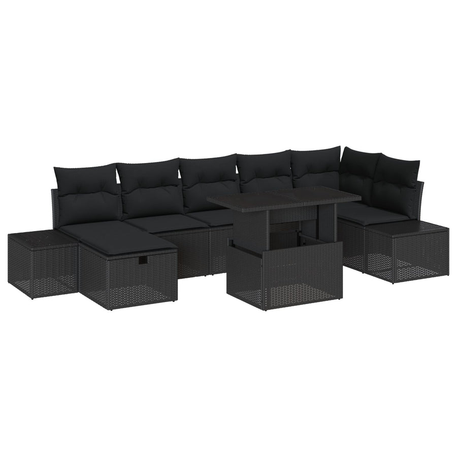 8-Delige Tuinbank Set Met Kussens Zwart Poly Riet
