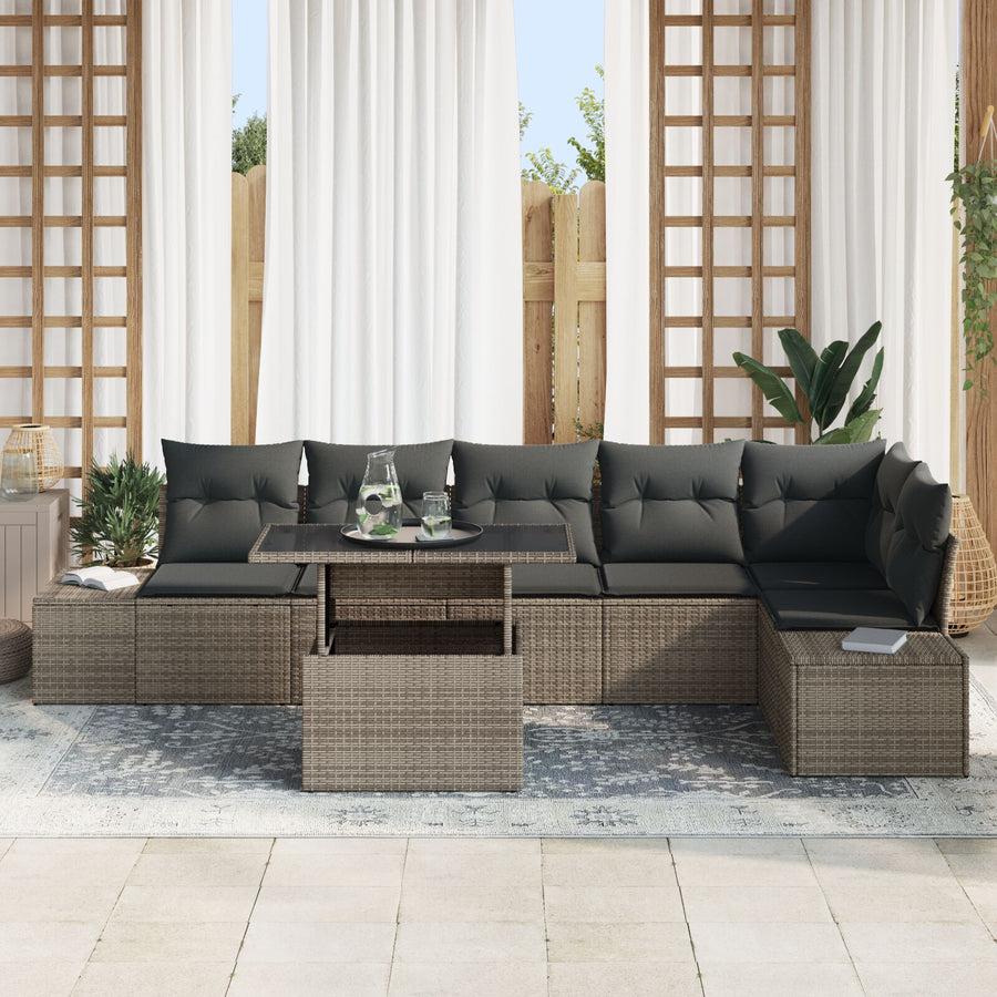 7-Delige Tuin Sofa Set Met Kussens Grijs Poly Riet