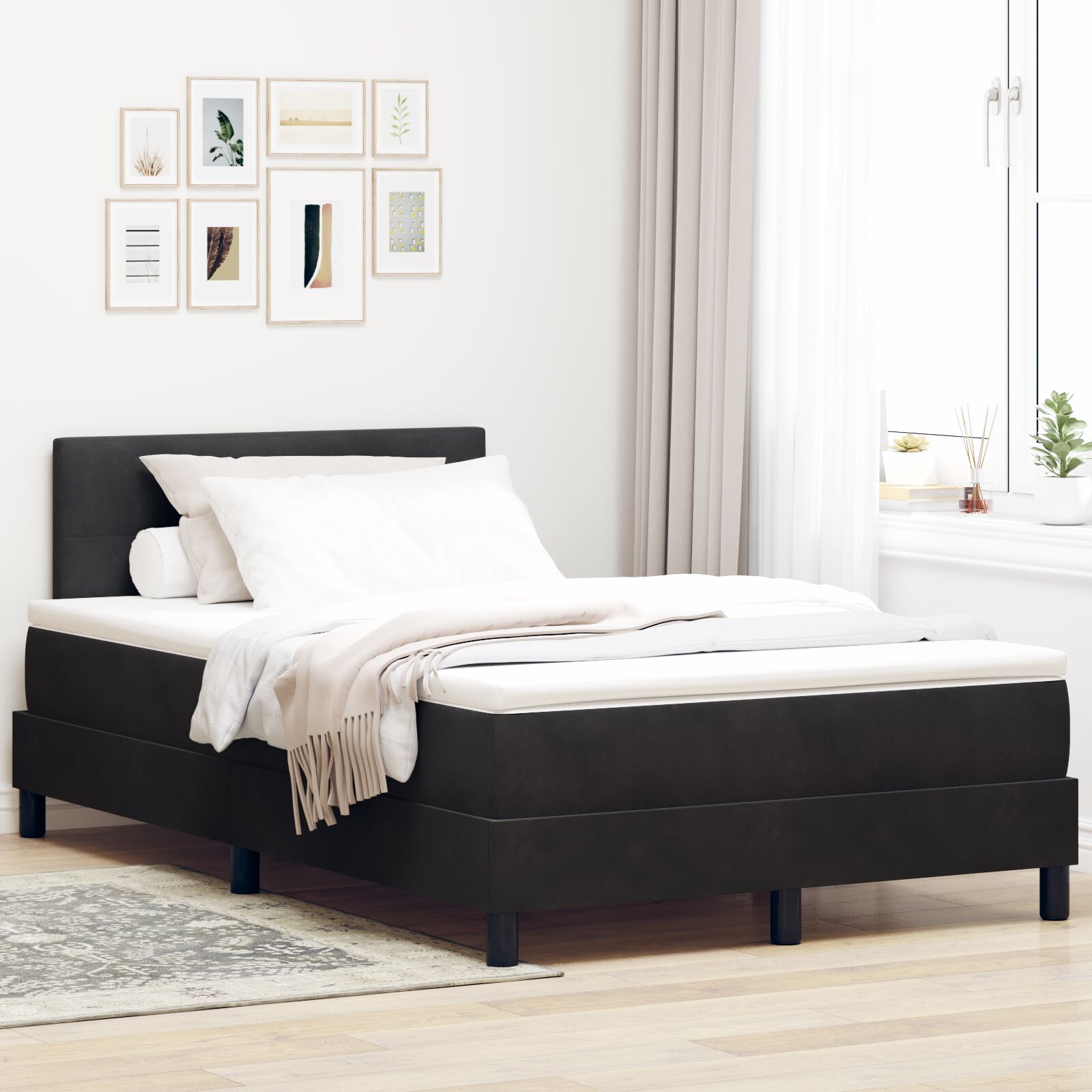 Boxspringbed Met Matras Zwart 120X200 Cm Velvet Blauw
