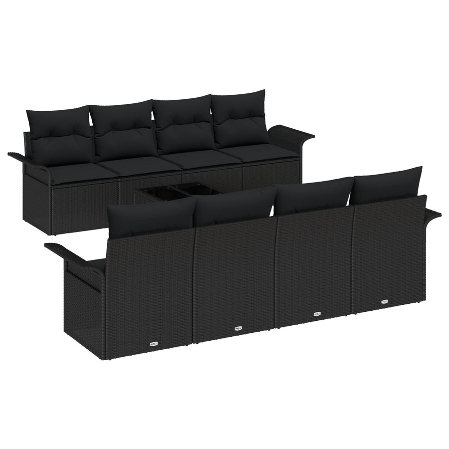 9-delige Tuin Sofa Set met Kussens Zwart Poly Rattan