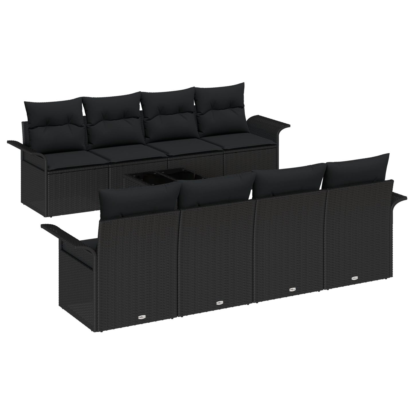9-delige Tuin Sofa Set met Kussens Zwart Poly Rattan
