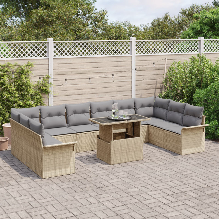 11-Delige Tuin Sofa Set Met Kussens Beige Poly Rattan