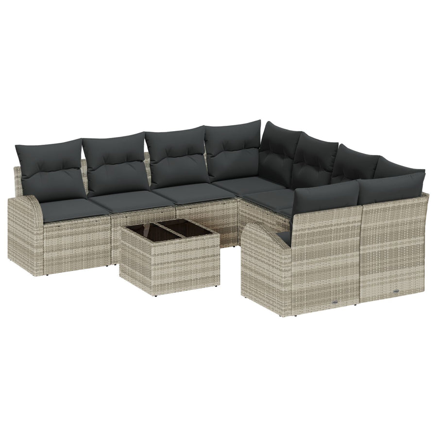 9-Delige Tuin Sofa Set Met Kussens Lichtgrijs Poly Rattan