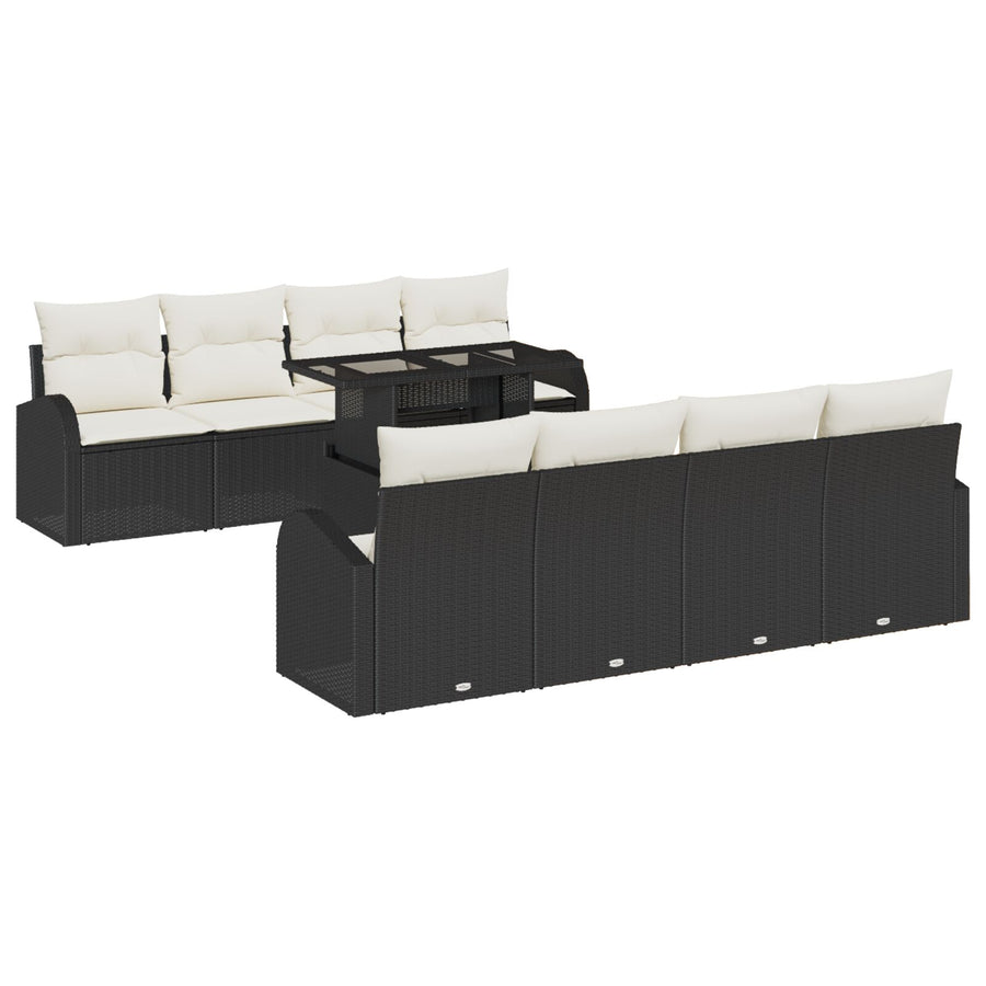 9-Delige Tuin Sofa Set Met Kussens Zwart Poly Rattan