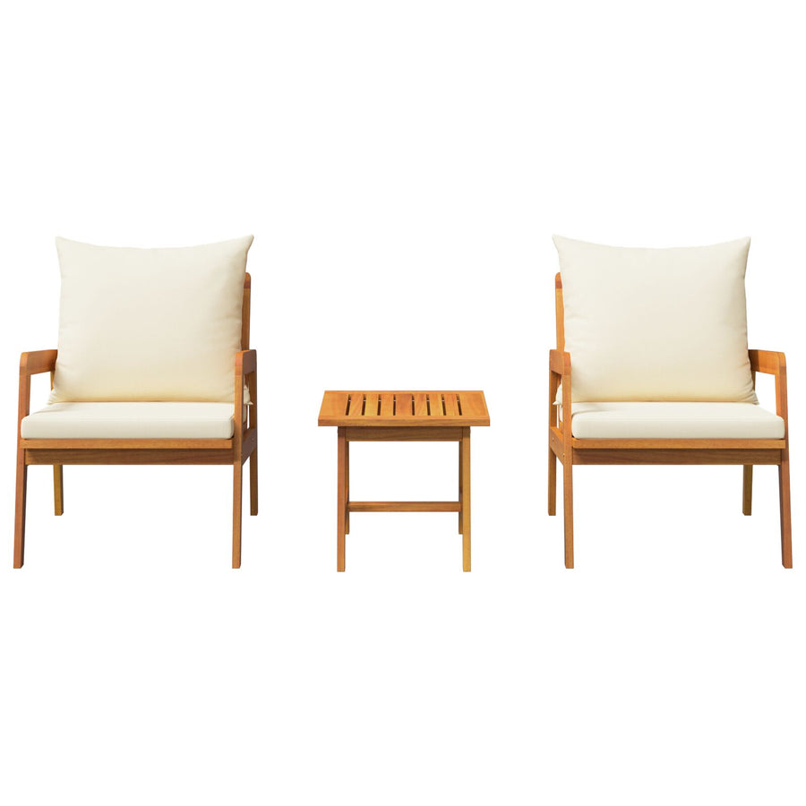 3-Delige Bistroset Met Kussens Van Massief Acaciahout Crème wit 2x stoelen + tafel