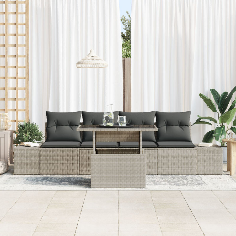 5-Delige Tuin Sofa Set Met Kussens Lichtgrijs Poly Rattan