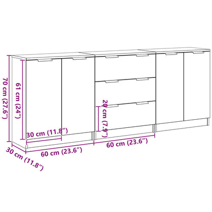 3-Delige Sideboards Engineered Wood Zwart eiken