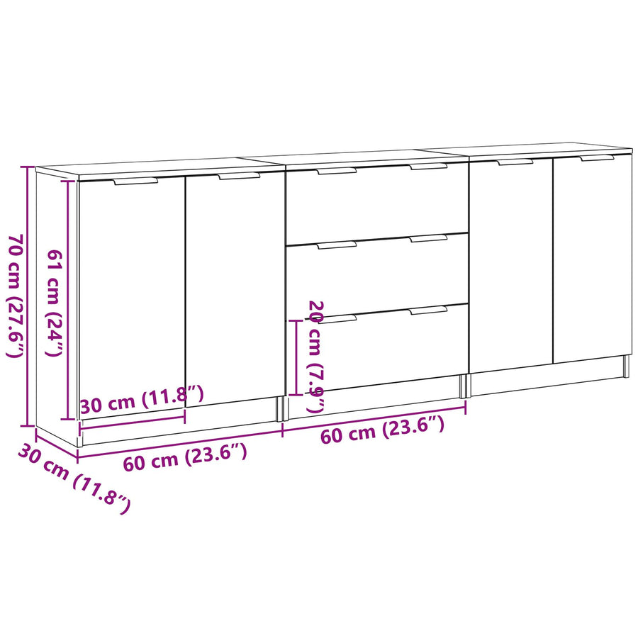 3-Delige Sideboards Engineered Wood Zwart eiken