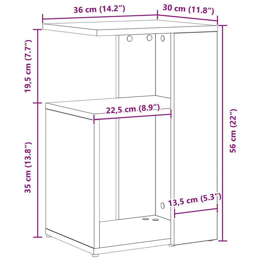 Bijzettafel 36X30X56 Cm Bewerkt Hout Zwart eiken