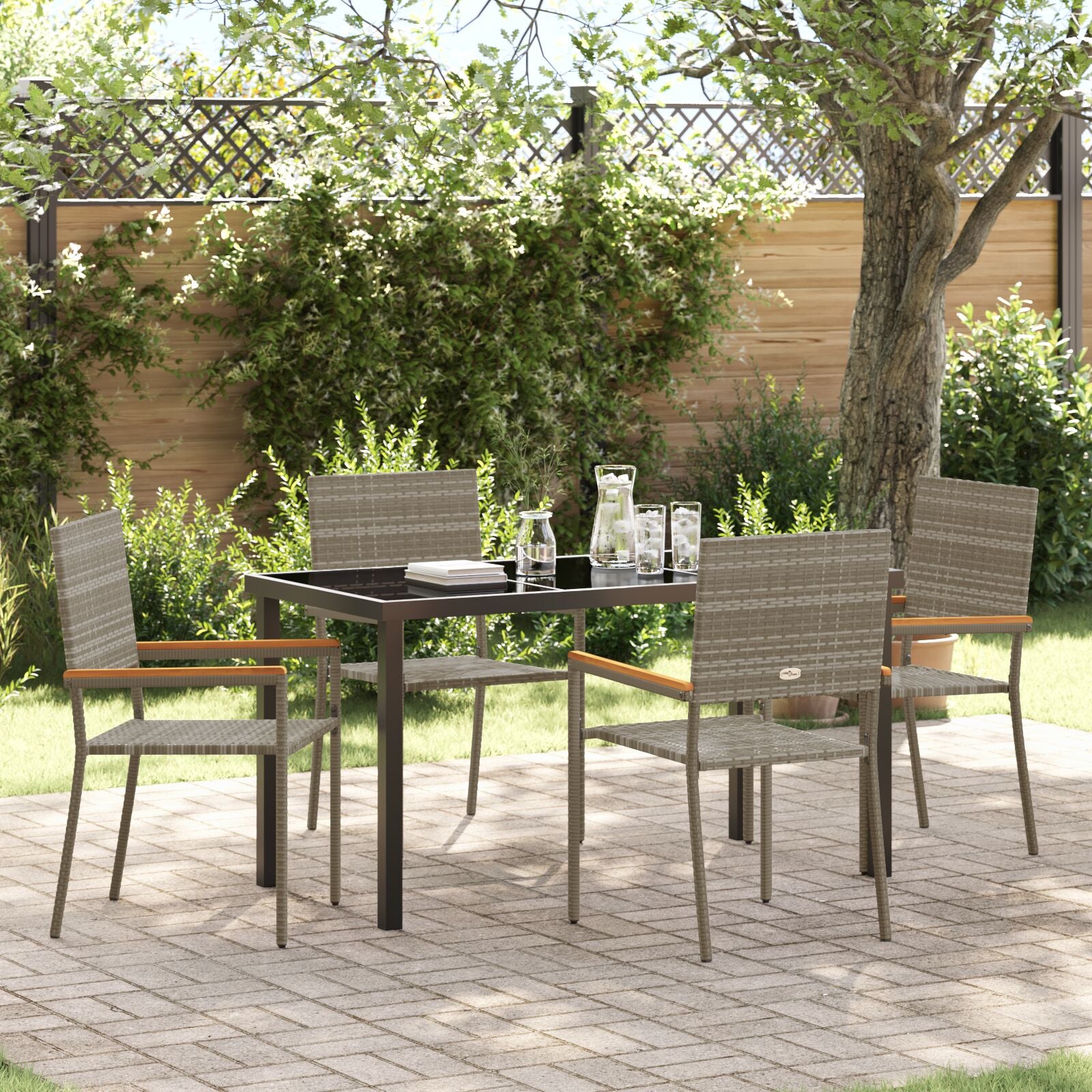 5 Delige Tuin Eetset Grijs Poly Rattan