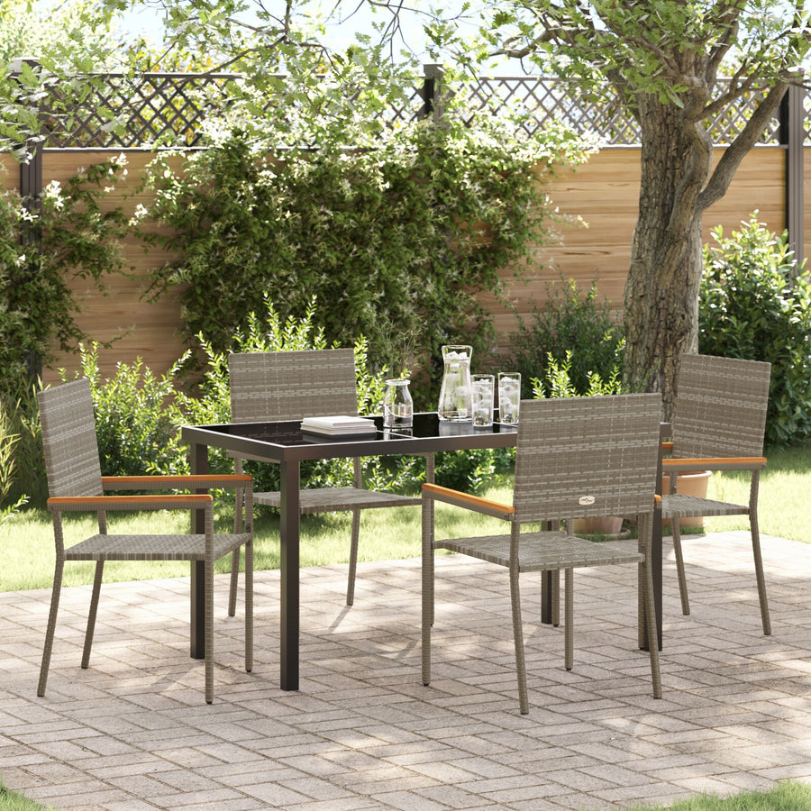 5 Delige Tuin Eetset Grijs Poly Rattan
