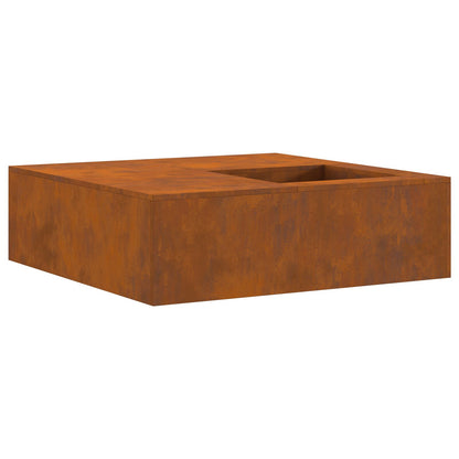 Vuurkorf Met Houtopslag 100X100X30 Cm Weerbestendig Staal Verweerd staal/Bruin