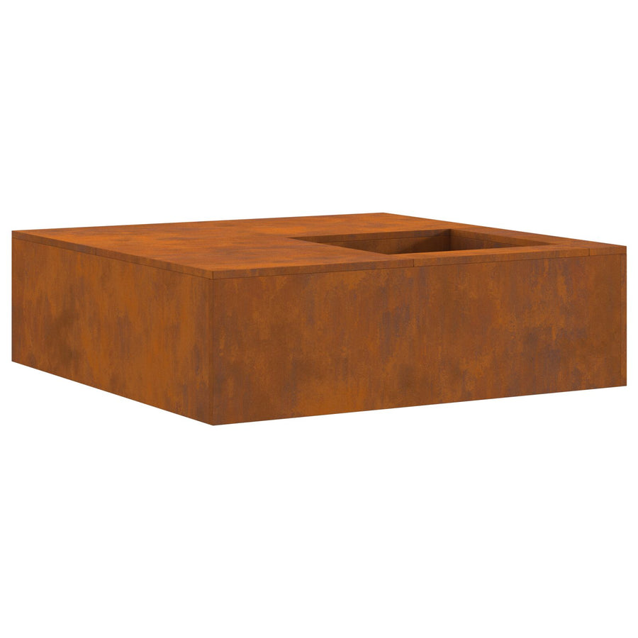 Vuurkorf Met Houtopslag 100X100X30 Cm Weerbestendig Staal Verweerd staal/Bruin